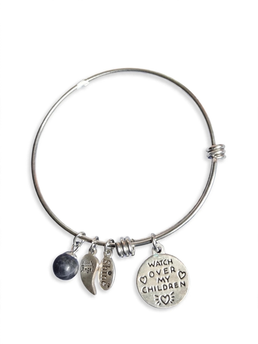 Silver Charm Bangle Bracelet with 'Watch Over My Children' Disc